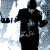 identical black silhouettes with outstretched arms against a pixelated light blue and white background, arranged in four and five