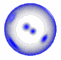 A sequence of blue and white abstract shapes with two central dots, transitioning through various rounded and angular forms.
