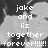 Pixelated grayscale image with white text overlay reading 'joke and liz together forever!!!!!!' on a blurred background.