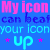 Pixelated animated contact sheet showing two frames of a blue background with pink, dark blue, and cyan text repeating "My icon can beat your icon up" alongside star symbols.