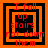 Four orange and black square frames with red text reading "I fall up stairs not down them" arranged in a , each frame showing different nested square patterns