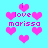 Pixelated cyan background with scattered pink hearts and repeated text 'i love marissa' in bright magenta.