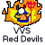 Pixel art buddy icon featuring a cartoonish character with horns and a pitchfork surrounded by flames, below which is text reading "VVS Red Devils" on a gray background.