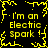 Yellow pixelated text and electric spark effects on black background, repeated four times in a with visible animation changes