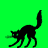 Black silhouette of a cat with arched back and raised tail on green background, showing three sequential poses with slight variations in posture and tail position.