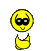 Animated contact sheet of a yellow cartoon character with changing facial expressions and body poses across 25 sampled frames on gray background
