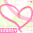 Pixelated pink heart outline animation with text "BRANDY" on a light green grid background, featuring two identical frames in a contact sheet layout.