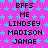 Pixelated text on pink background with cyan stars, displaying repeated 'BFFS ME LINDSEY MADISON JANAÉ' in black block letters