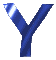 A blue stylized letter Y with metallic sheen appears in multiple positions against a gray background, showing variations in brightness and pixelation across frames
