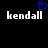 Two side-by-side pixelated text displays of 'kendall' with a blue heart symbol above the left instance on black background.