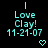 Cyan text 'Love Clay!' and '11-21-07' on black background with cyan heart symbols, displayed in a of repeated elements