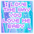 A 2x2 contact sheet of three animated frames showing a pixelated text-based icon with blue and purple gradient background, displaying the phrase "I LOVE THE WAY YOU LOVE ME BABY" in white block letters with small heart symbols.