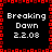 Pixelated text displays 'Breaking Down 2.2.08' in white on black, framed by red square borders with a central vertical and horizontal line of red squares.