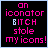 six identical pixelated displays pink text on black background with one showing a light blue 'I' in 'BITCH'