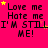 A bright pink background displays repeated text 'Love me Hate me I'M STILL ME!' with yellow stars, arranged in a pattern