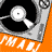 Animated contact sheet of a turntable icon with rotating vinyl record and repeating text banner across five frames.
