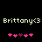 Pixelated text 'Brittany<3' in light green on black background with two of pink and purple heart symbols below