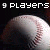 A 3x3 contact sheet of animated softball frames showing a baseball with text overlays in various states across sampled frames.