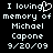Pixelated white text on black background reads 'I loving memory of Michael Capone 9/20/09' with a heart symbol replacing the 'o' in 'loving' on the left side.