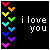Animated contact sheet of 10 frames showing a rainbow heart sequence with "i love you" text on black background, each frame displaying different heart color arrangements.