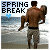 A pixelated beach scene with a man carrying a woman on his back, text reading "SPRING BREAK" and a heart symbol changing color.