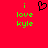 Red background with green text reading "i love kyle" on both sides and a black pixelated heart symbol in the center.