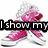 Pink and white Converse sneakers with a blue star logo, text reading "I show my true colors by my converse!" in black blocks.
