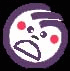 Animated circular icon with purple border, white face, red cheeks, black eyes and mouth; head rotates clockwise through showing partial cropping