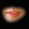 Six circular frames show a blurred face with changing mouth expressions against a black background, including smiling, neutral, and closed-mouth states.