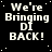 Pixelated text repeats 'We're Bringing DI BACK!' across a black background with scattered white dots, one replaced by solid gray