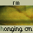 Animated sequence of four identical showing a blurred yellow-green background with repeated text 'i'm' above and 'hanging on' below, each cycling through color variations
