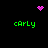 Pixelated green text 'carly' appears in four corners of a black background, with pink heart and dot patterns animating above and below the text.
