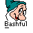 Pixelated character with teal hat and white beard, red mouth, side profile facing right on gray background; text 'Bashful' below left, 'Instant Icons .com' in red and black to the right.