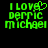 Green pixelated text on black background reads "I LOVE DERRIC MICHAEL" with a heart symbol replacing the 'O' in LOVE in one view.