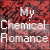 A 2x2 contact sheet of four identical animated frames showing white text "My Chemical Romance" over a red and black pixelated background.