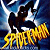 Static pixelated icon featuring a dark figure in mid-air pose above bold yellow text against blue background with white lightning effects.