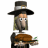 Animated cartoon character in pilgrim attire holding a brown pie with green garnish, displaying sequential facial expressions and head movements.