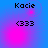 Pixelated text 'Kacie' and '<333' on blue-to-pink gradient background with shifting pink circular highlights.
