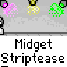 Animated contact sheet showing 25 sampled frames of a pixel art buddy icon sequence with repeated text and character poses against gray transparency background.
