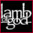 Two side-by-side animated frames of a stylized text logo for Lamb of God on black and white backgrounds with red borders.