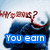 Animated icon with a character in blue clothing and red hair, displaying changing text overlays against a light background.
