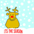 Pixelated reindeer with red nose and antlers against light blue snow background, showing three variations of facial expressions.