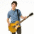 Pixelated image of a person holding a yellow electric guitar, with pink text reading "Kevin is a stud muffin!" on black backgrounds.