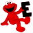 A pixelated 48x48 AIM buddy icon featuring Elmo from Sesame Street holding a black 'E' on the left, and green text reading "Original Icons .com" on a dark green background on the right.