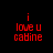 Red pixelated text on black background reads 'i love u cabine' in four identical arranged in a
