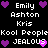 Pixelated text and heart icons arranged in a on black background, with alternating white and purple hearts