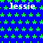 Blue background with green star pattern and repeated white text 'Jessie' across the image.