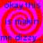 Red and pink spiral background with blue text reading "okay this is makin me dizzy..." repeated in a pattern