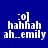 :o] hahhah ah..emily text on blue background with yellow bars appearing in four positions.