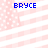 Pixelated blue text 'BRYCE' appears over a pink and white striped background with scattered white dots.
